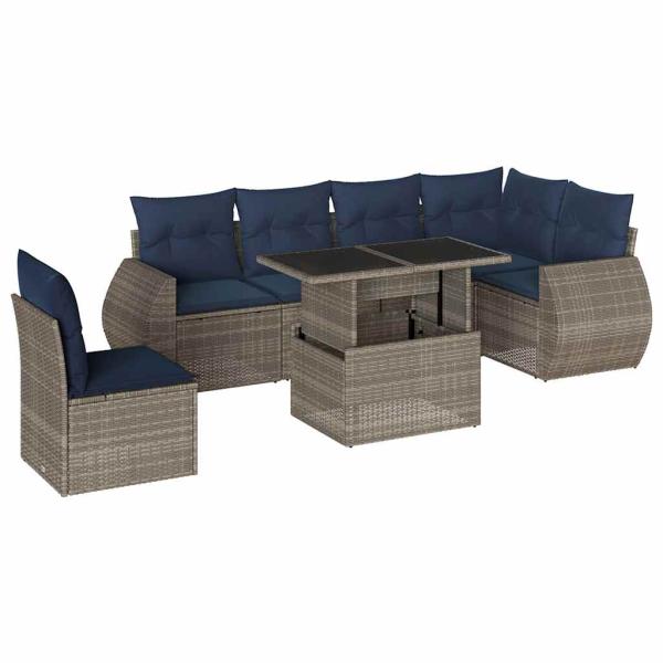7-teiliges Gartensofa-Set mit Kissen, grau, Polyrattan
