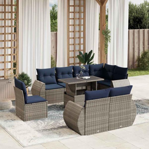ARDEBO.de - 9-teiliges Gartensofa-Set mit Kissen, grau, Polyrattan