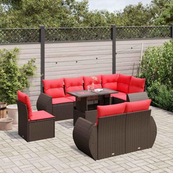 ARDEBO.de - 9-teiliges Gartensofa-Set mit Kissen, braun, Polyrattan