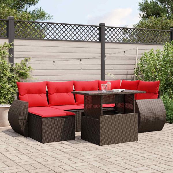 ARDEBO.de - 7-teiliges Gartensofa-Set mit Kissen, braun, Polyrattan