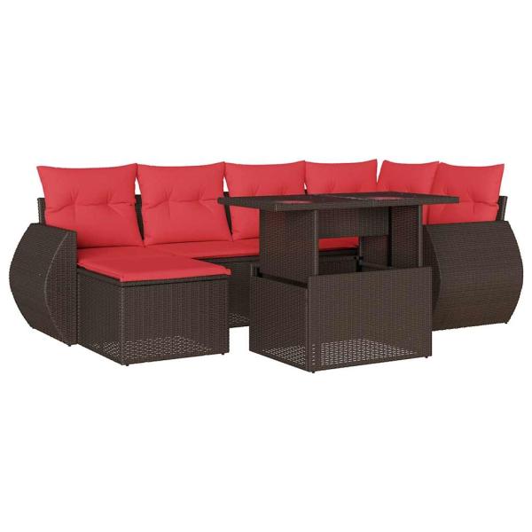 7-teiliges Gartensofa-Set mit Kissen, braun, Polyrattan