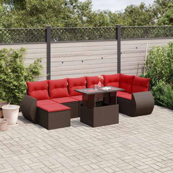 ARDEBO.de - 8-teiliges Gartensofa-Set mit Kissen, braun, Polyrattan