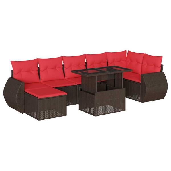 8-teiliges Gartensofa-Set mit Kissen, braun, Polyrattan