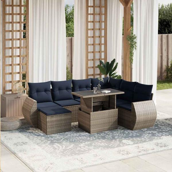 ARDEBO.de - 8-teiliges Gartensofa-Set mit Kissen, grau, Polyrattan
