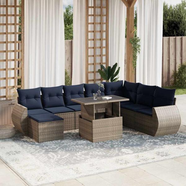 ARDEBO.de - 9-teiliges Gartensofa-Set mit Kissen, grau, Polyrattan