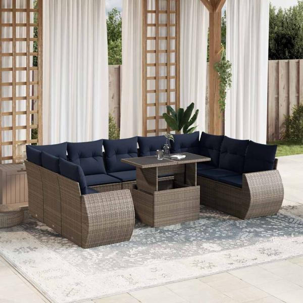 ARDEBO.de - 10-teiliges Gartensofa-Set mit Kissen, grau, Polyrattan
