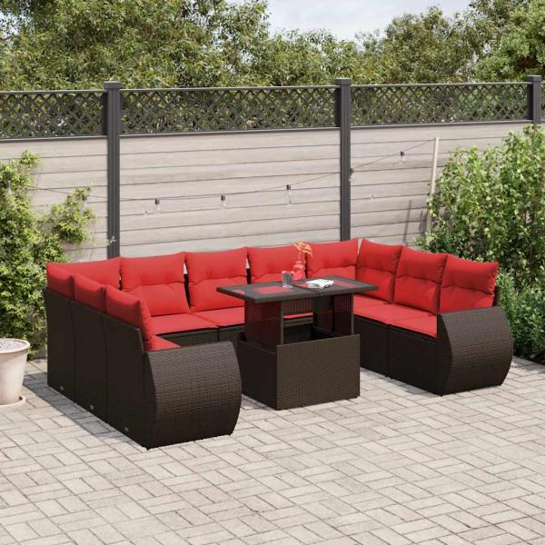 ARDEBO.de - 10-teiliges Gartensofa-Set mit Kissen, braun, Polyrattan