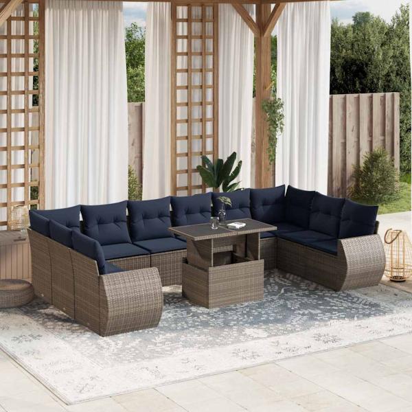 ARDEBO.de - 11-teiliges Gartensofa-Set mit Kissen, grau, Polyrattan