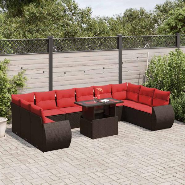 ARDEBO.de - 11-teiliges Gartensofa-Set mit Kissen, braun, Polyrattan