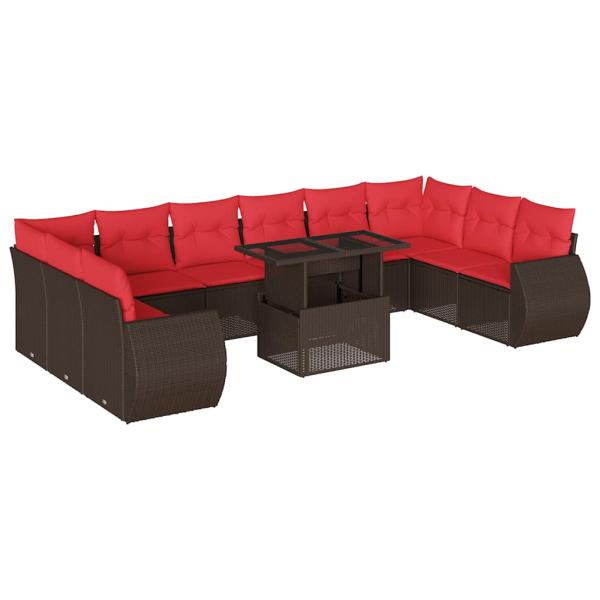 11-teiliges Gartensofa-Set mit Kissen, braun, Polyrattan