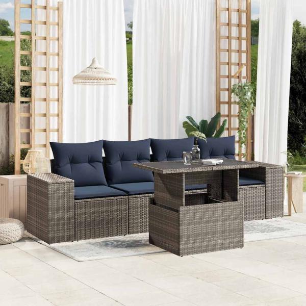 ARDEBO.de - 5-teiliges Gartensofa-Set mit Kissen, grau, Polyrattan