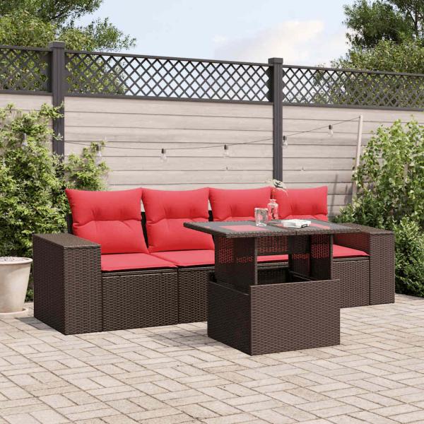 ARDEBO.de - 5-teiliges Gartensofa-Set mit Kissen, braun, Polyrattan