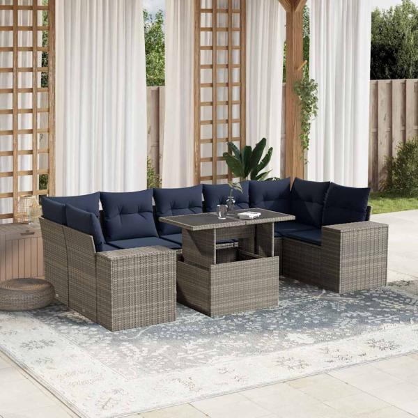 ARDEBO.de - 8-teiliges Gartensofa-Set mit Kissen, grau, Polyrattan