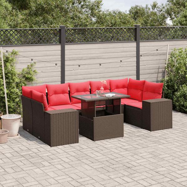 ARDEBO.de - 8-teiliges Gartensofa-Set mit Kissen, braun, Polyrattan
