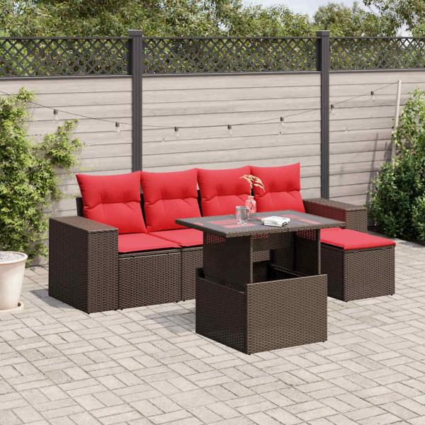 ARDEBO.de - 6-teiliges Gartensofa-Set mit Kissen, braun, Polyrattan