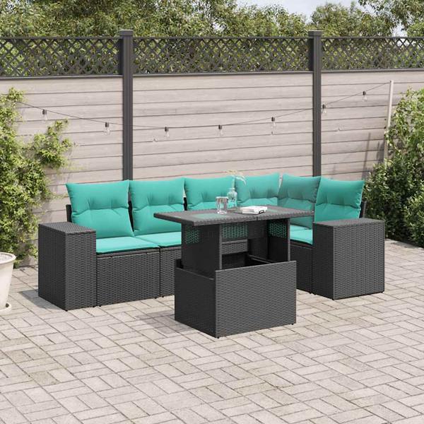 ARDEBO.de - 6-teiliges Gartensofa-Set mit Kissen, schwarzes Polyrattan