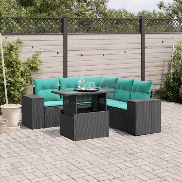 ARDEBO.de - 6-teiliges Gartensofa-Set mit Kissen, schwarzes Polyrattan