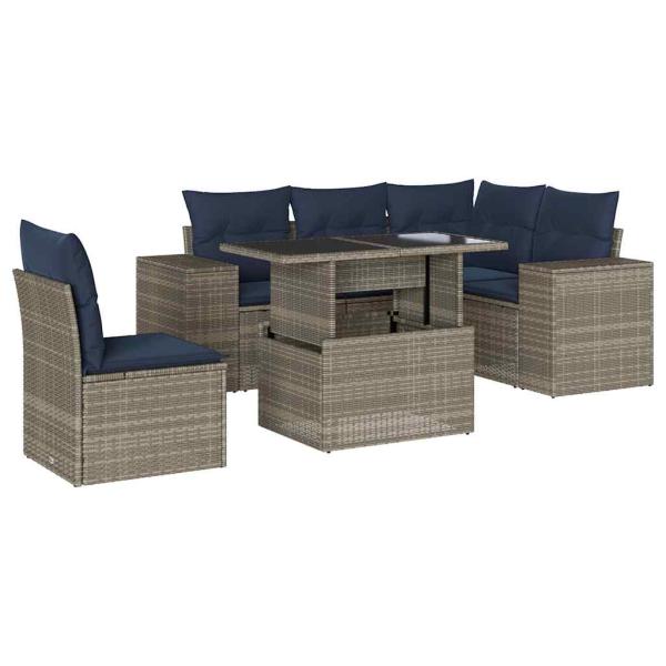 6-teiliges Gartensofa-Set mit Kissen, grau, Polyrattan