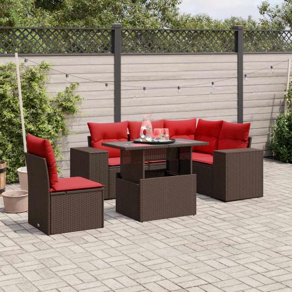 ARDEBO.de - 6-teiliges Gartensofa-Set mit Kissen, braun, Polyrattan