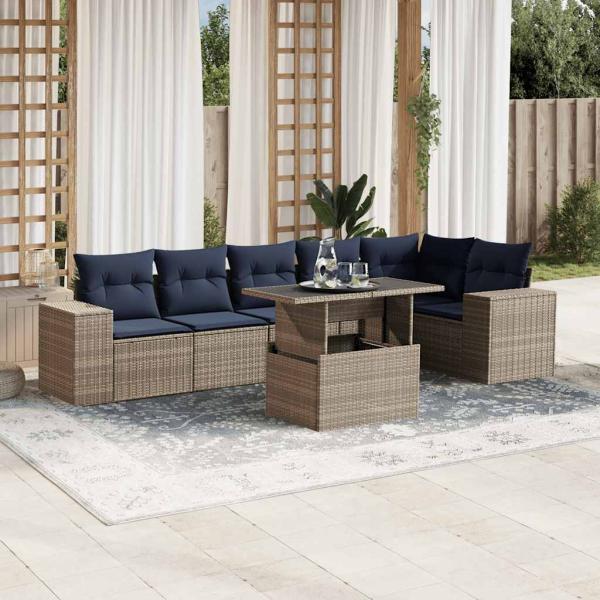 ARDEBO.de - 7-teiliges Gartensofa-Set mit Kissen, grau, Polyrattan