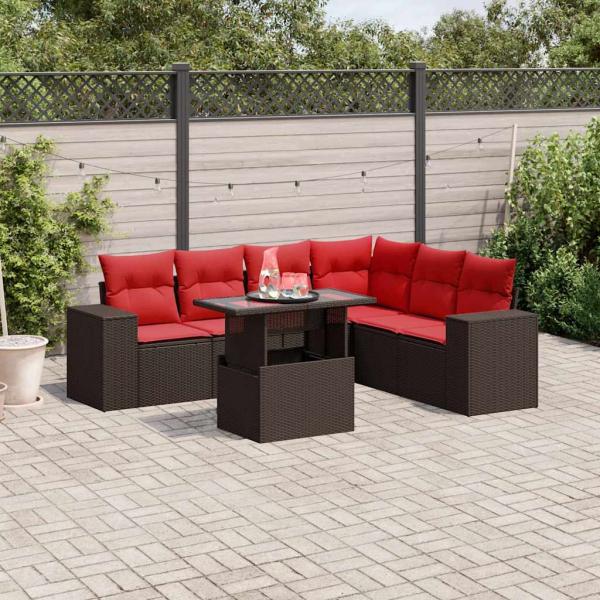ARDEBO.de - 7-teiliges Gartensofa-Set mit Kissen, braun, Polyrattan