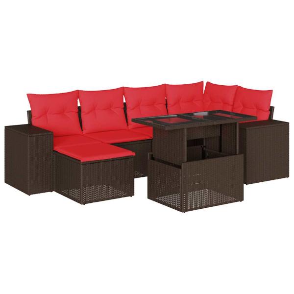 7-teiliges Gartensofa-Set mit Kissen, braun, Polyrattan