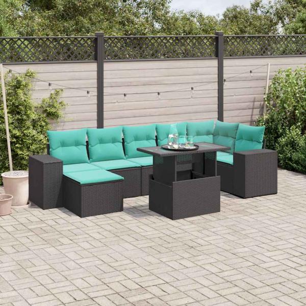 ARDEBO.de - 8-teiliges Gartensofa-Set mit Kissen, schwarzes Polyrattan