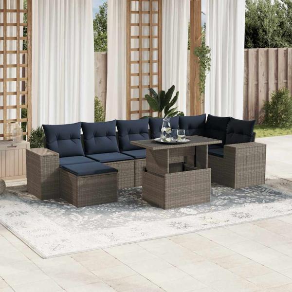 ARDEBO.de - 8-teiliges Gartensofa-Set mit Kissen, grau, Polyrattan