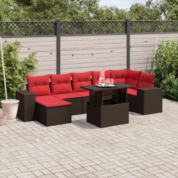 ARDEBO.de - 8-teiliges Gartensofa-Set mit Kissen, braun, Polyrattan
