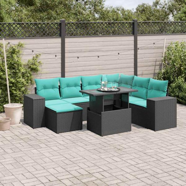 ARDEBO.de - 8-teiliges Gartensofa-Set mit Kissen, schwarzes Polyrattan