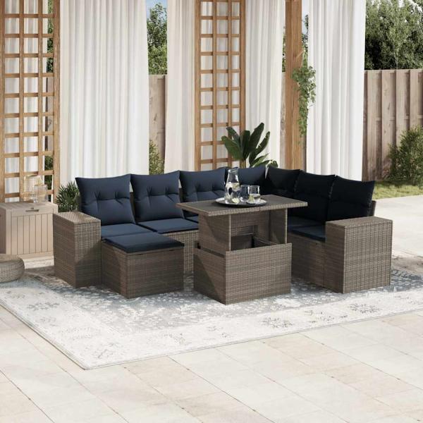 ARDEBO.de - 8-teiliges Gartensofa-Set mit Kissen, grau, Polyrattan