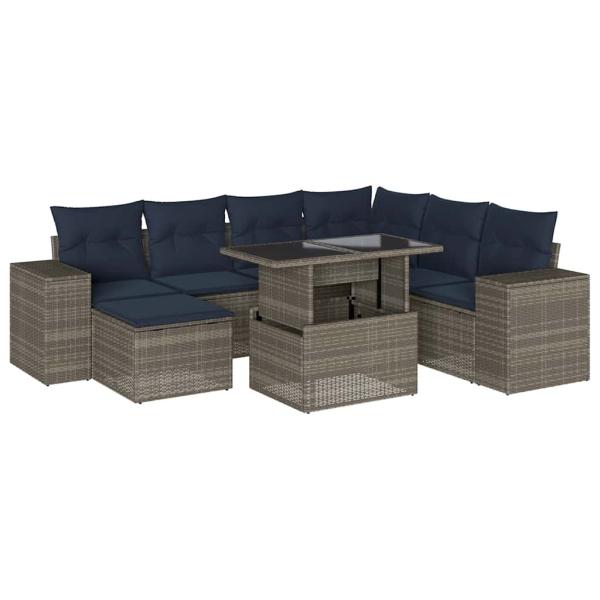 8-teiliges Gartensofa-Set mit Kissen, grau, Polyrattan