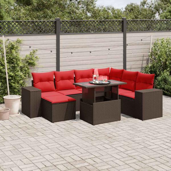 ARDEBO.de - 8-teiliges Gartensofa-Set mit Kissen, braun, Polyrattan