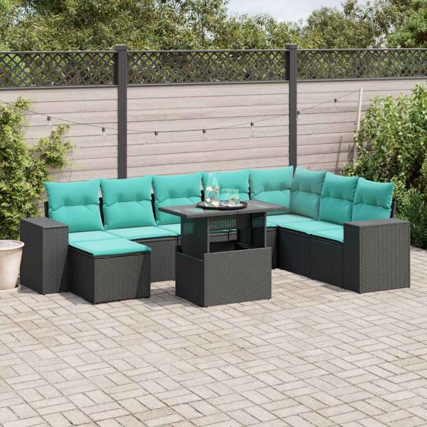 ARDEBO.de - 9-teiliges Gartensofa-Set mit Kissen, schwarzes Polyrattan
