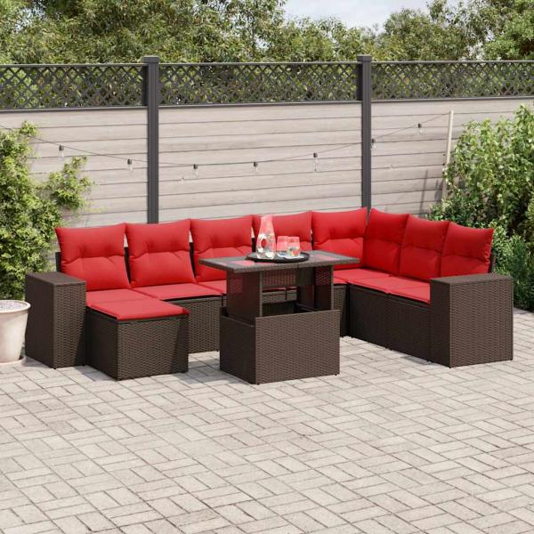 ARDEBO.de - 9-teiliges Gartensofa-Set mit Kissen, braun, Polyrattan