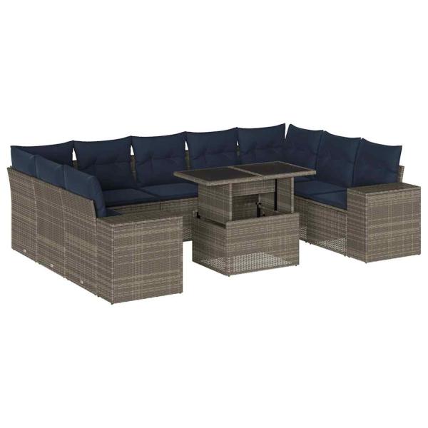 ARDEBO.de - 10-teiliges Gartensofa-Set mit Kissen, grau, Polyrattan