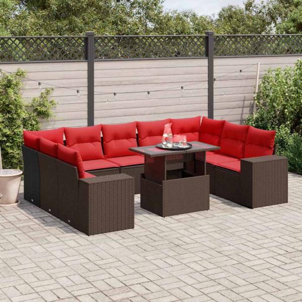 ARDEBO.de - 10-teiliges Gartensofa-Set mit Kissen, braun, Polyrattan