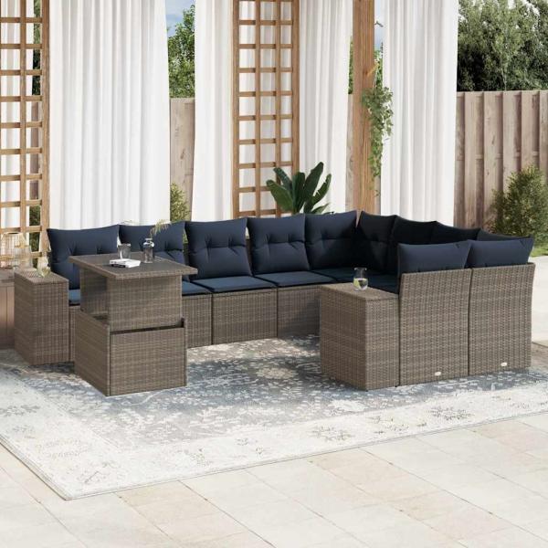 ARDEBO.de - 10-teiliges Gartensofa-Set mit Kissen, grau, Polyrattan