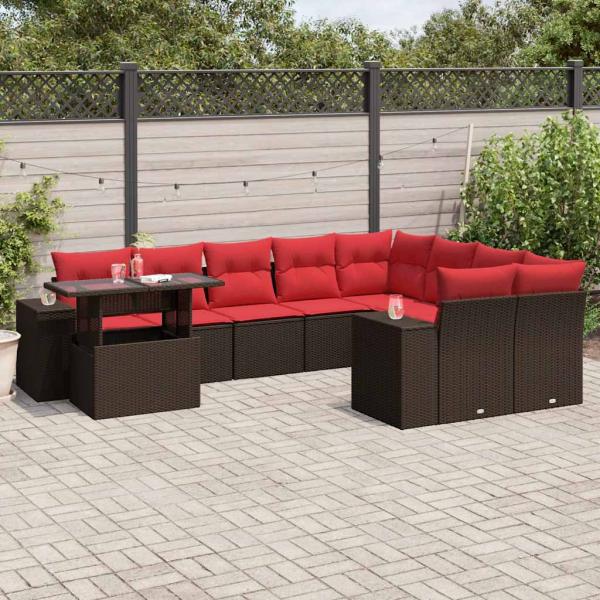 ARDEBO.de - 10-teiliges Gartensofa-Set mit Kissen, braun, Polyrattan