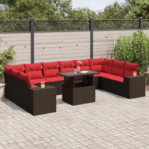 ARDEBO.de - 11-teiliges Gartensofa-Set mit Kissen, braun, Polyrattan