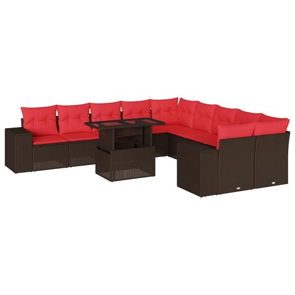11-teiliges Gartensofa-Set mit Kissen, braun, Polyrattan