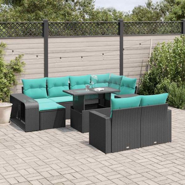 ARDEBO.de - 11-teiliges Gartensofa-Set mit Kissen, schwarzes Polyrattan