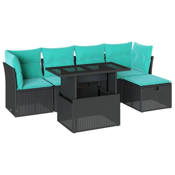 ARDEBO.de - 6-teiliges Gartensofa-Set mit Kissen, schwarzes Polyrattan