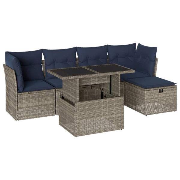 6-teiliges Gartensofa-Set mit Kissen, grau, Polyrattan