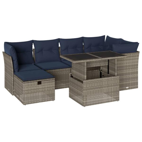 7-teiliges Gartensofa-Set mit Kissen, grau, Polyrattan