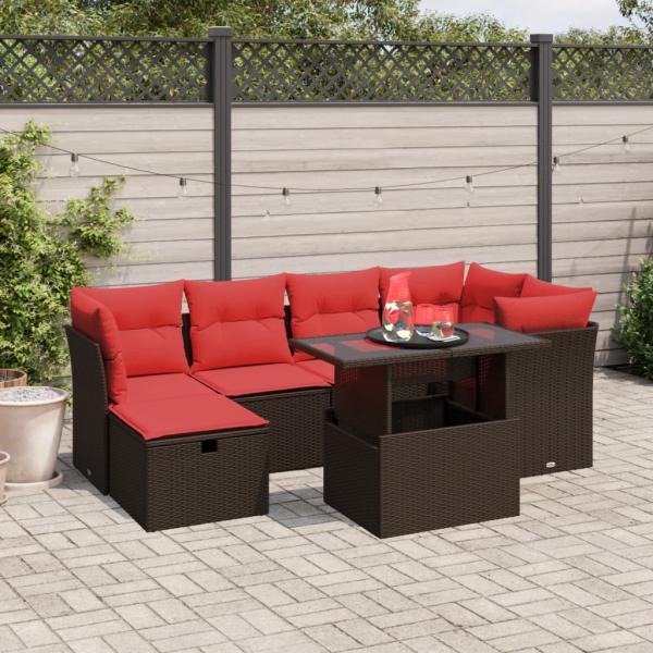 ARDEBO.de - 7-teiliges Gartensofa-Set mit Kissen, braun, Polyrattan