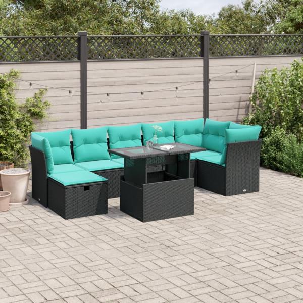 ARDEBO.de - 8-teiliges Gartensofa-Set mit Kissen, schwarzes Polyrattan