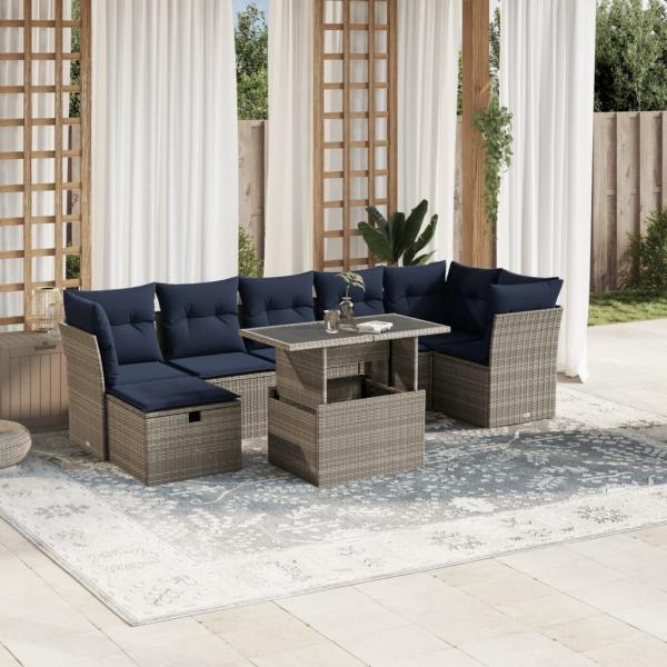 ARDEBO.de - 8-teiliges Gartensofa-Set mit Kissen, grau, Polyrattan