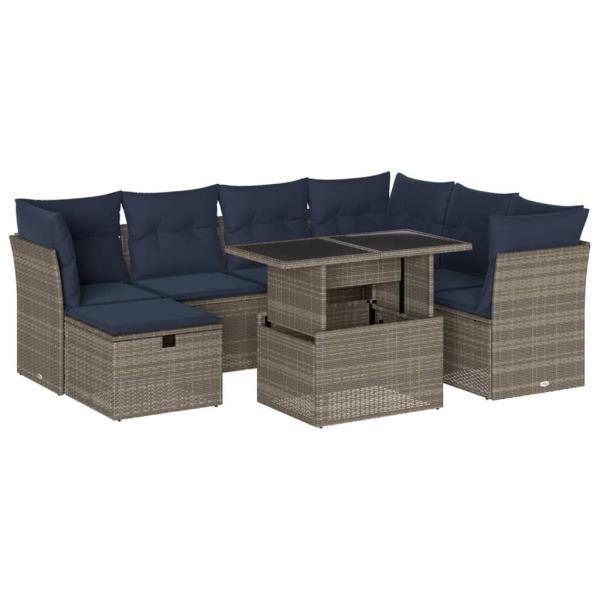 ARDEBO.de - 8-teiliges Gartensofa-Set mit Kissen, grau, Polyrattan