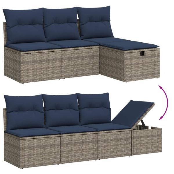 9-teiliges Gartensofa-Set mit Kissen, grau, Polyrattan